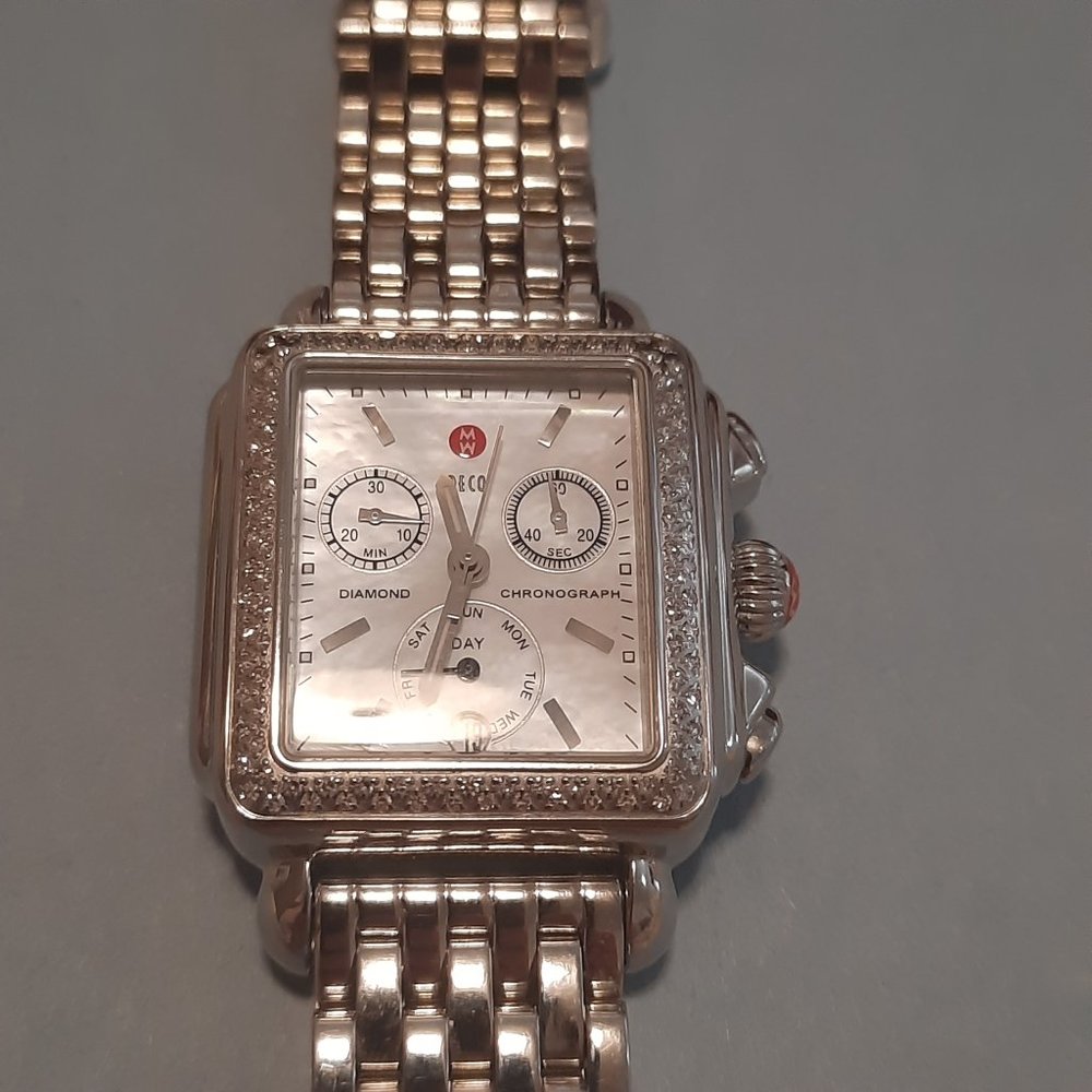 MICHELE Women's MW06P01A1026 Deco Diamond-Accented Stainless Steel Watch